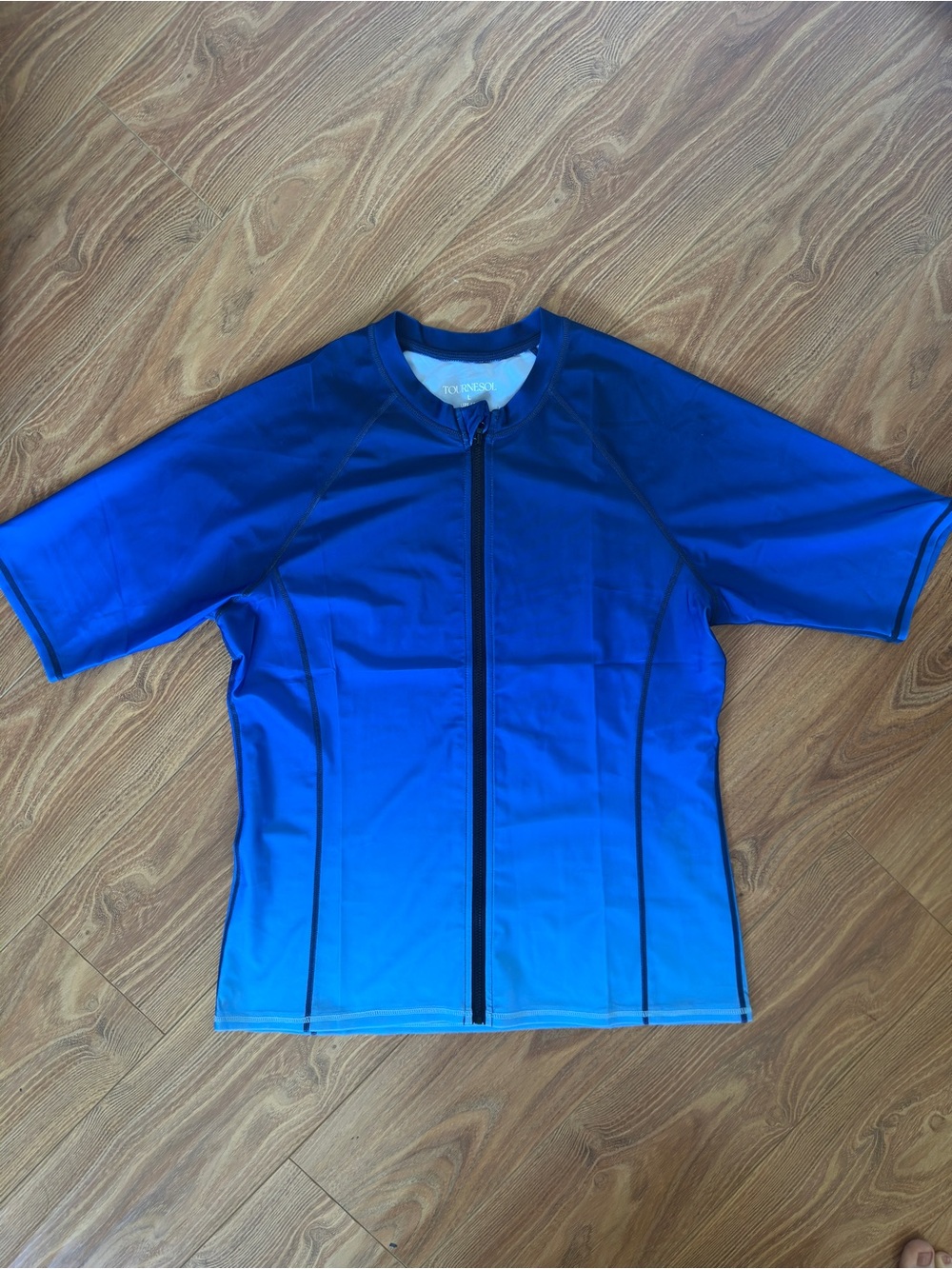 Blue Ombre Zip-Front Women's Swim Coverup Workout Cycle Shirt